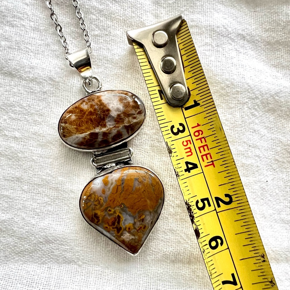 925 Double Yellow Moss Agate Pendant Necklace - Picture 3 of 8
